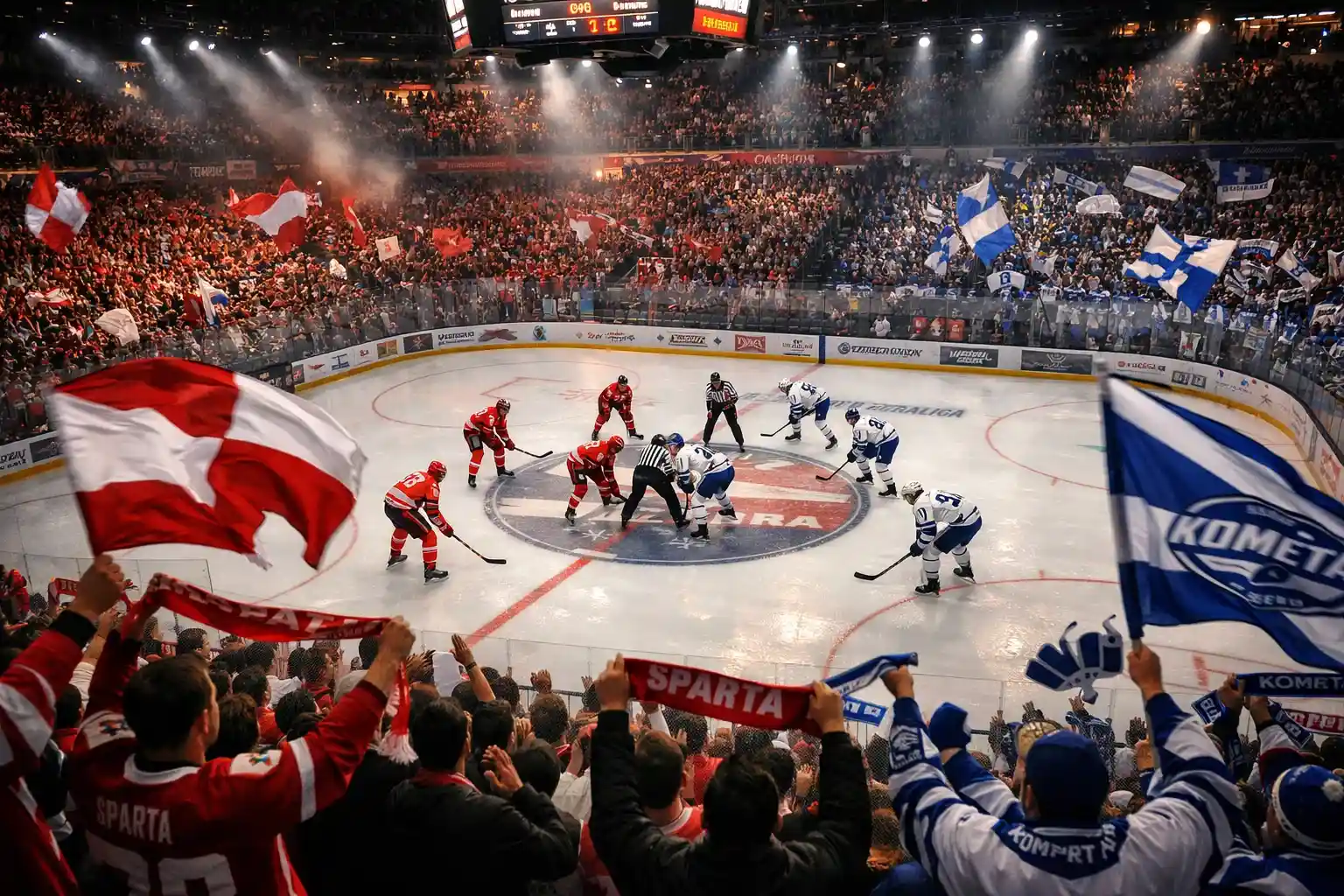 Hokejové derby v české extralize s bouřlivou atmosférou na stadionu