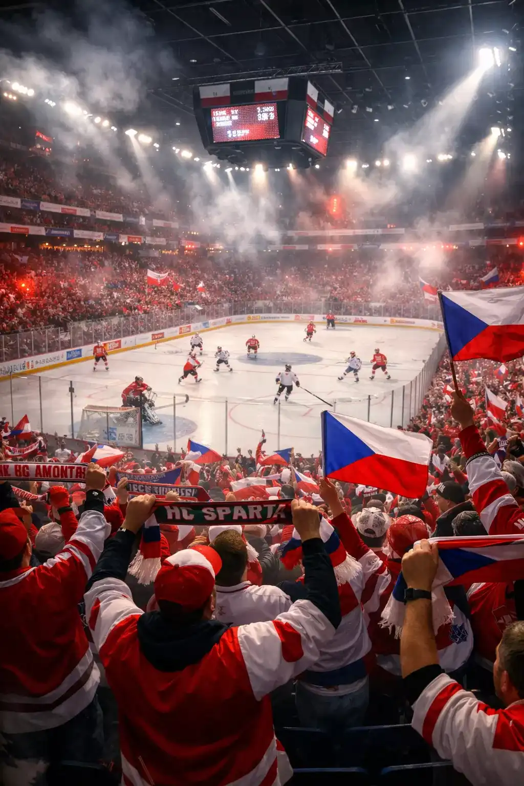Atmosféra play off hokejové extraligy s plným stadionem fanoušků